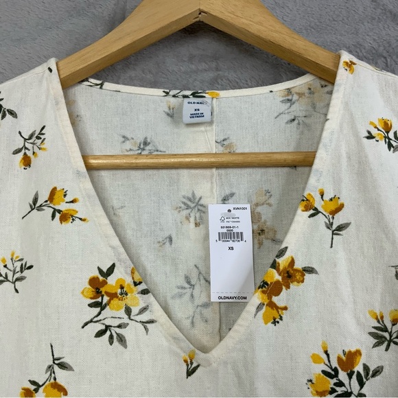 Old Navy Yellow Foral Linen Blend Shift Dress Button Down Back. Size XS. (NWT). - Picture 3 of 9